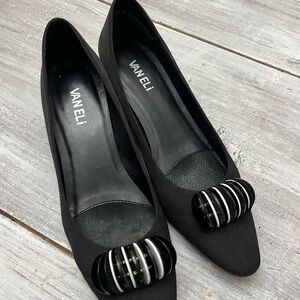 Vaneli Women's Black Flats with Striped Accent